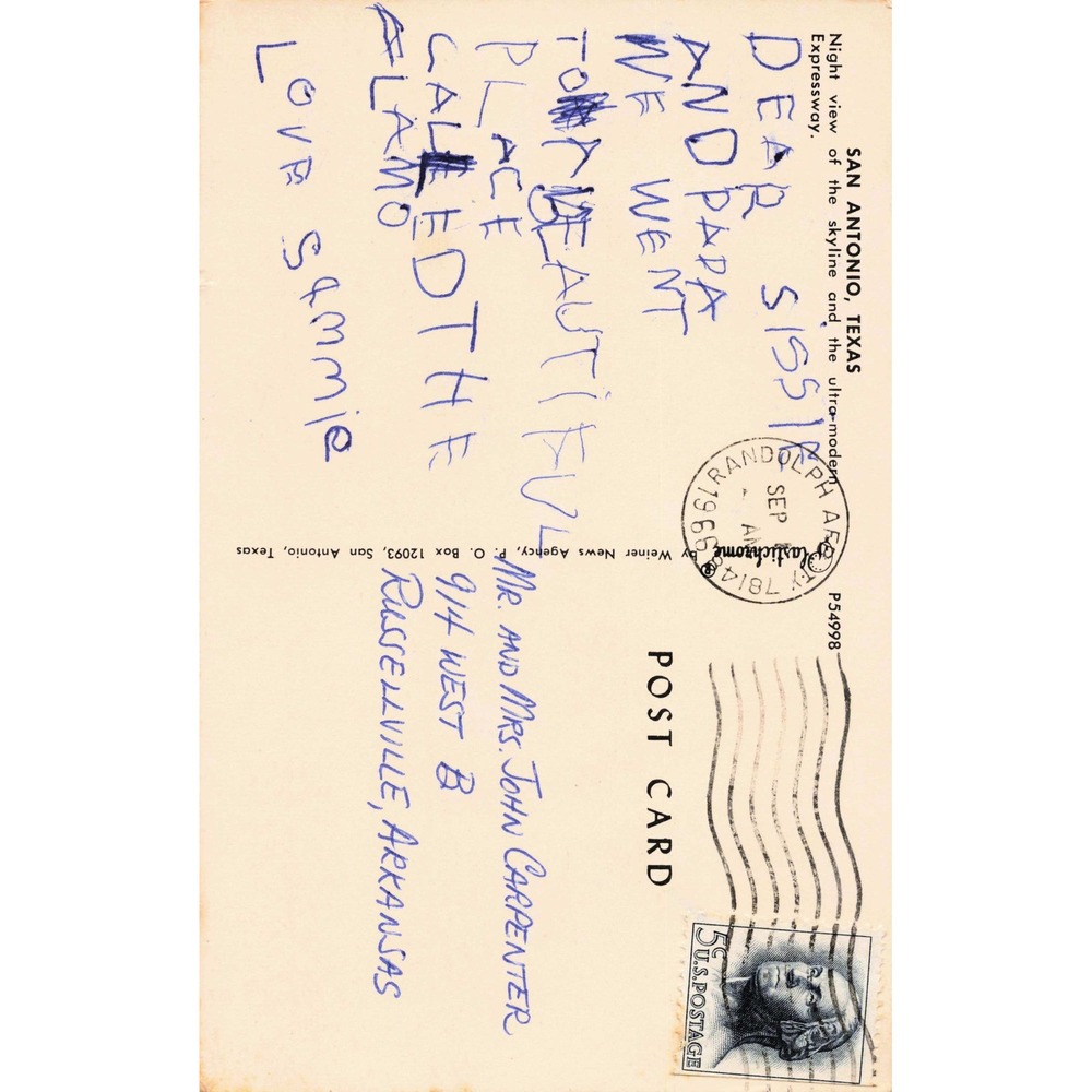 San Antonio TX Plastichrome Chrome Postcard 1966 Night Skyline Highway Barq's - Picture 2 of 2